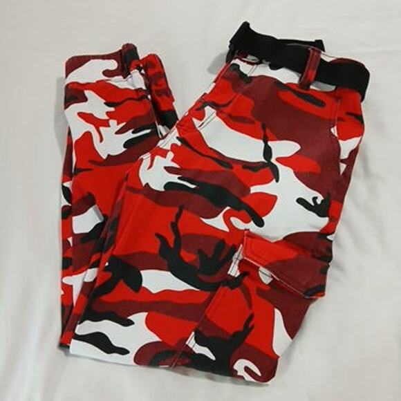 ALMOST FAMOUS Women's L Red/Black/White Camo Cargo Pants Cotton/Spandex Blend - Picture 9 of 12